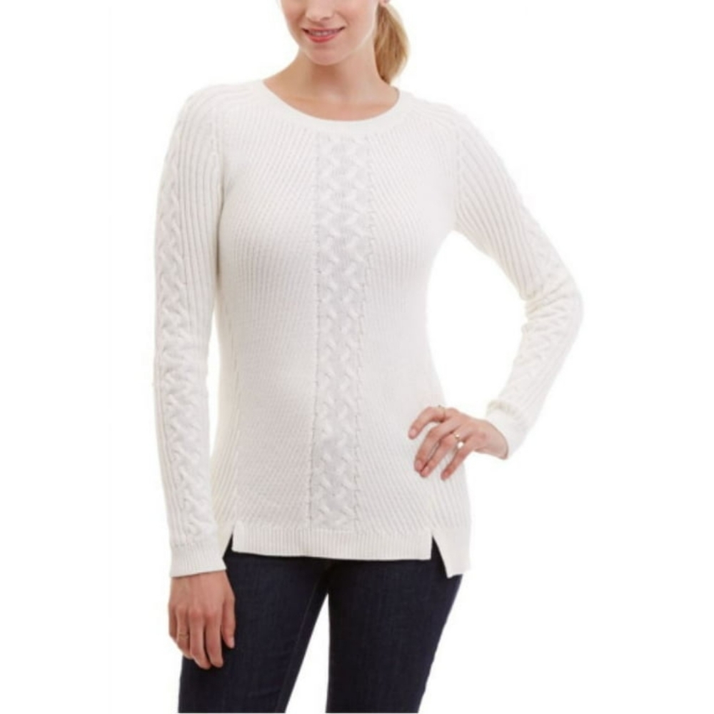 Nautica Womens Single Cable Knit Tunic Cream Sweater L